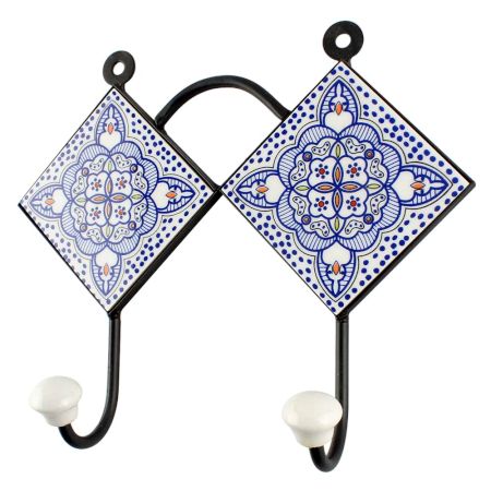 Blue Ceramic Floral Tile Hook